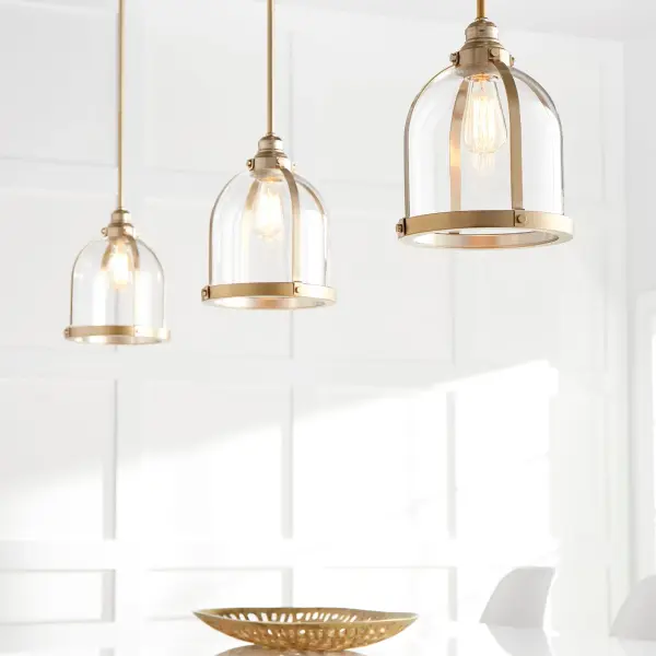 Aged Brass Transitional Mini Pendant with Clear Bell Glass - Image 2