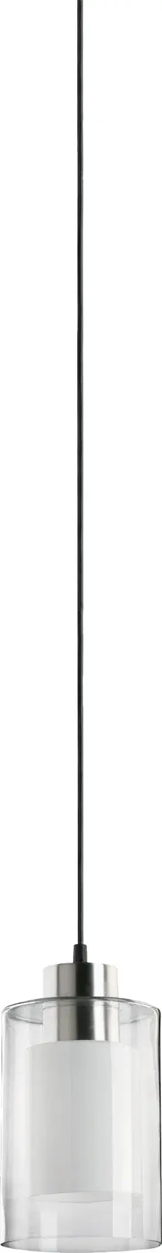This sophisticated mini pendant features dual-layer glass construction with a white inner diffuser and clear outer shell, creating dimensional lighting effects. The satin nickel finish adds refined elegance to any space.