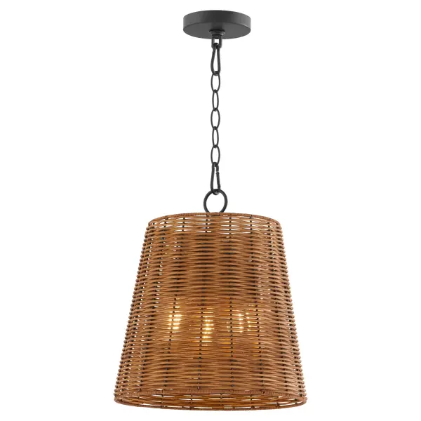 The Robinson pendant combines natural cane weave with modern matte black finish for a perfect farmhouse-meets-coastal aesthetic. Its 13-inch drum shade provides focused lighting while the wicker texture adds organic warmth. - alternate view