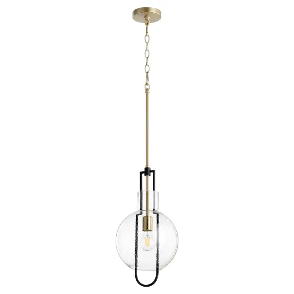 Stone Seeded Glass Globe Pendant in Black and Aged Brass - Image 1