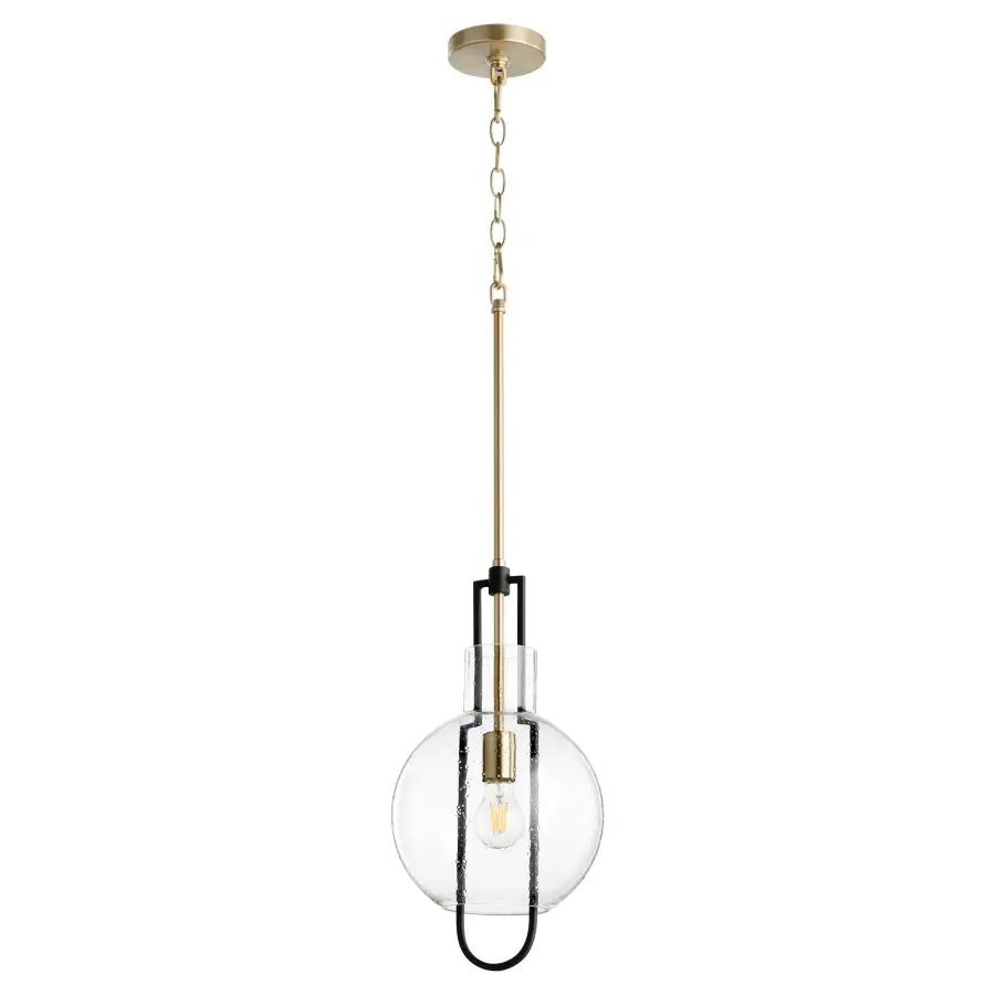 Stone Seeded Glass Globe Pendant in Black and Aged Brass - Image 1