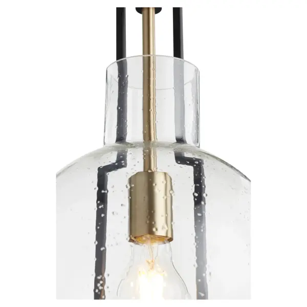 Stone Seeded Glass Globe Pendant in Black and Aged Brass - Image 2