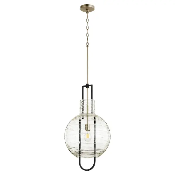 Textured Glass Globe Pendant in Black and Satin Nickel - Image 1