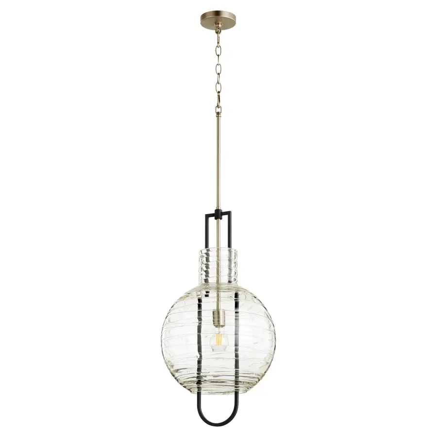 Textured Glass Globe Pendant in Black and Satin Nickel - Image 1