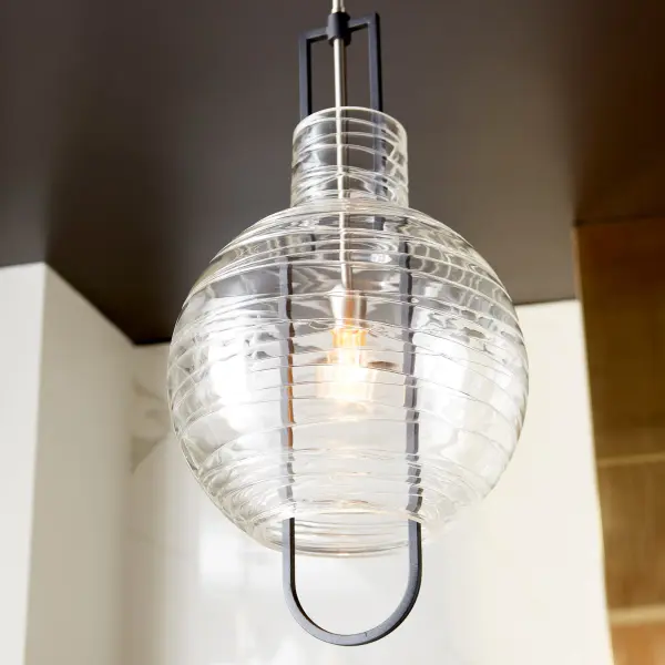 Textured Glass Globe Pendant in Black and Satin Nickel - Image 3