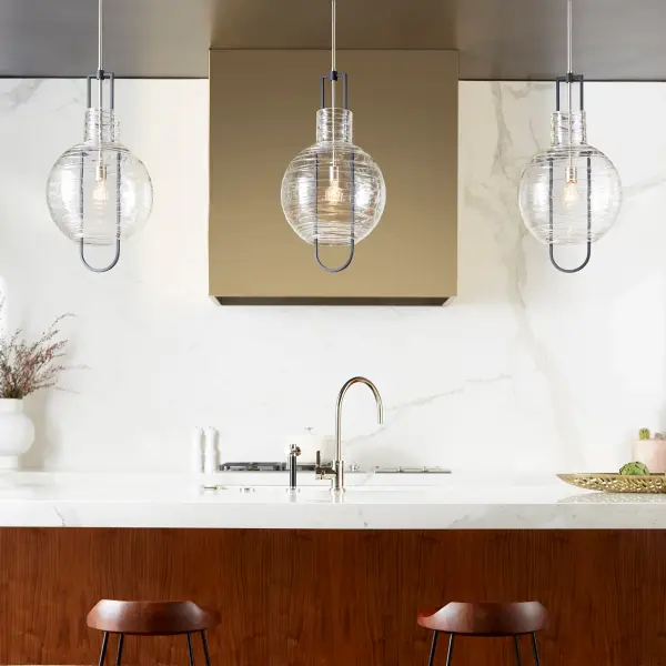 Textured Glass Globe Pendant in Black and Satin Nickel - Image 4