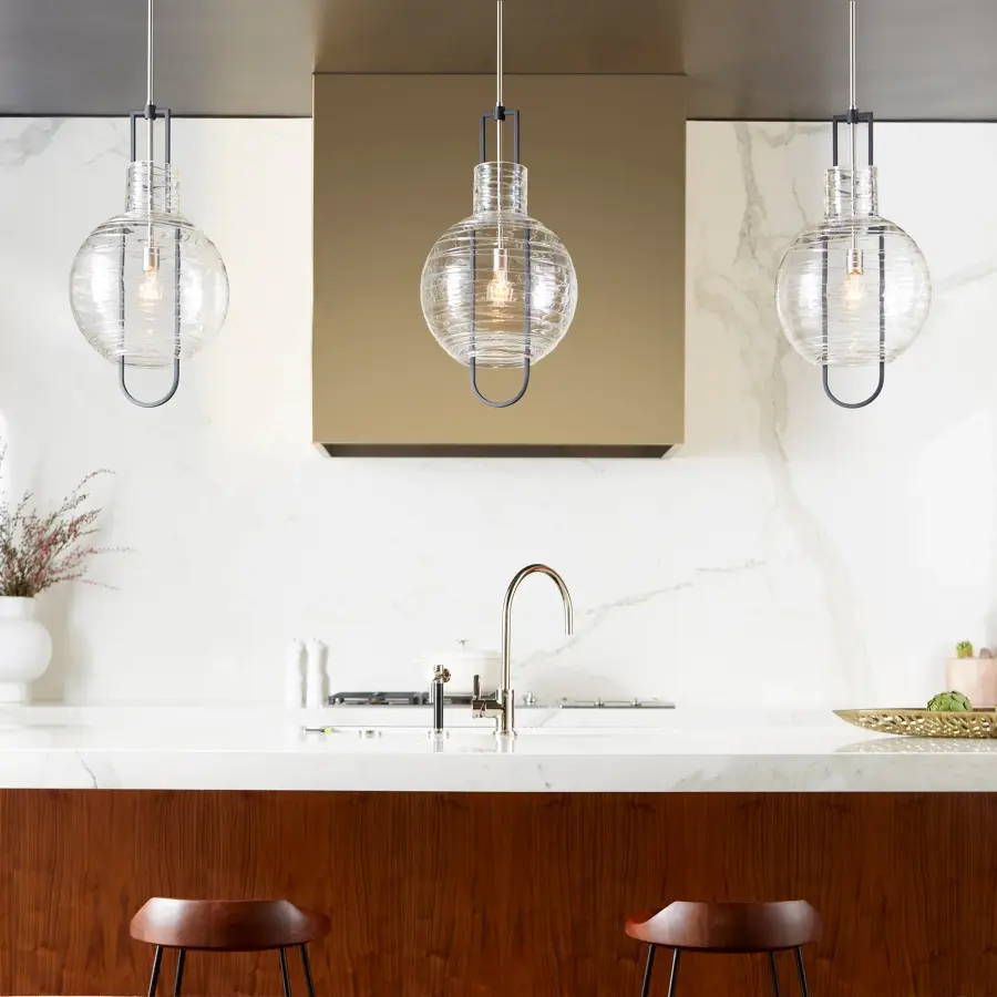 Textured Glass Globe Pendant in Black and Satin Nickel - Image 4