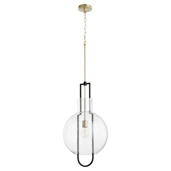Stone Seeded Glass Globe Pendant in Black and Aged Brass - Image 1