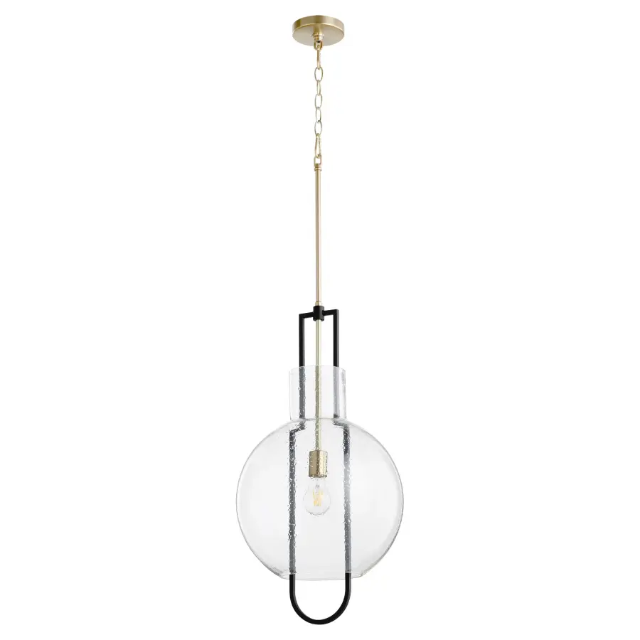 Stone Seeded Glass Globe Pendant in Black and Aged Brass - Image 1