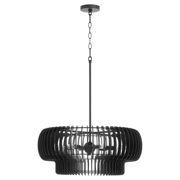 The Harrelson pendant brings clean Scandinavian minimalism to modern spaces with its rhythmic curvilinear design. Six lights provide ample illumination with soft diffusion, while the matte black finish adds contemporary sophistication.