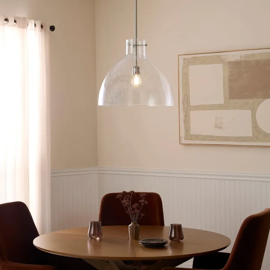 Satin Nickel Transitional Seeded Glass Pendant - Image 5
