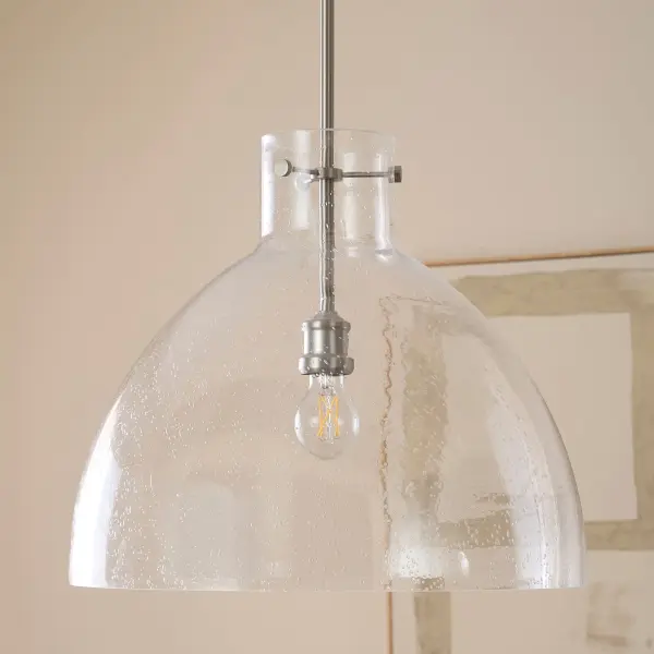 Satin Nickel Transitional Seeded Glass Pendant - Image 7