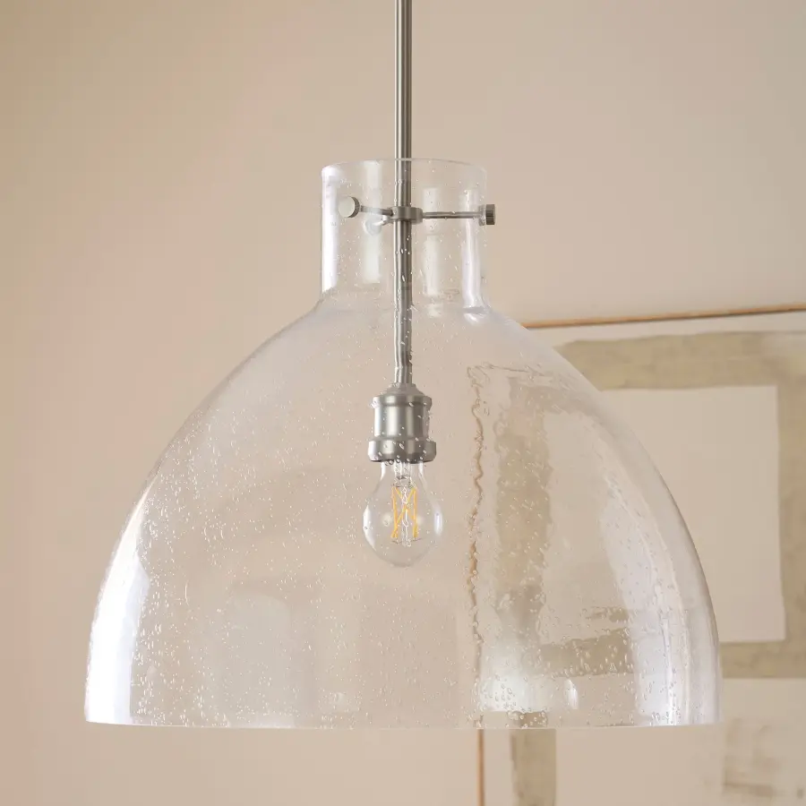 Satin Nickel Transitional Seeded Glass Pendant - Image 7