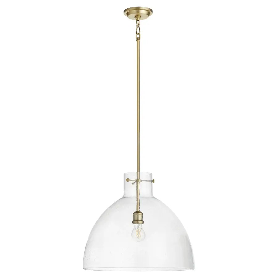 18" Clear Seeded Dome Pendant in Aged Brass - Image 1