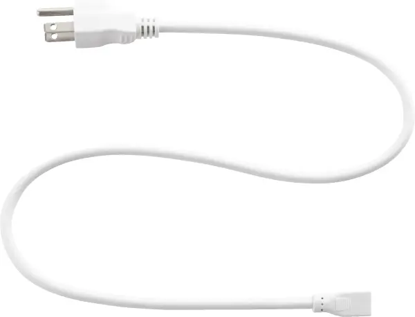 This discreet 24-inch power cord delivers reliable performance for under-cabinet lighting systems. Its white finish integrates seamlessly into modern and transitional spaces, providing essential connectivity without visual distraction.