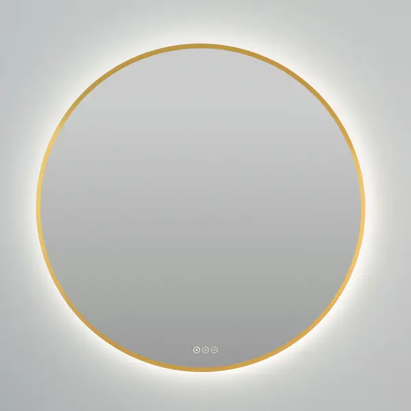 The Soleil 36" LED Mirror combines luxury and functionality with its 5CCT adjustable lighting, anti-fog feature, and brushed brass frame. Perfect for creating a spa-like bathroom experience with flattering illumination. - alternate view