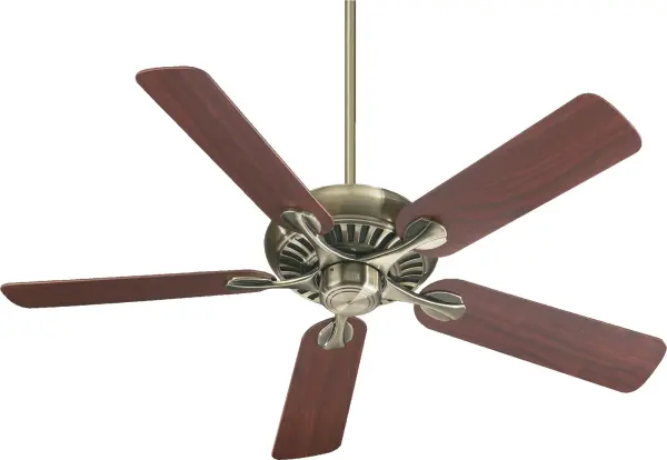 The Pinnacle 52" ceiling fan combines classic transitional styling with modern functionality. Its curved blades and antique brass finish add sophistication while delivering reliable cooling comfort.
