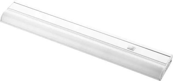 This 21-inch LED under cabinet light delivers crisp, energy-efficient illumination in a clean white finish. Its low-profile design integrates seamlessly beneath cabinets for focused task lighting in kitchens and offices.