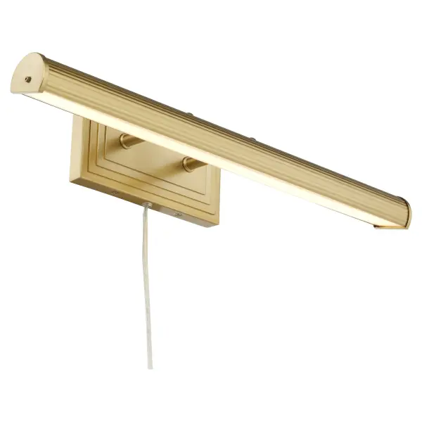 The Sunset picture light combines elegant aged brass finish with modern LED technology, featuring adjustable 3CCT color temperature control. Its slim profile and delicate ribbing create sophisticated illumination for artwork. - alternate view