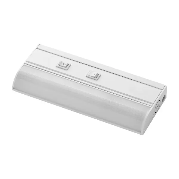 This compact 9-inch LED fixture delivers flexible lighting with built-in color tuning from warm to cool tones. Its low-profile white design and curved diffuser provide even illumination for kitchen counters, workspaces, or display areas.