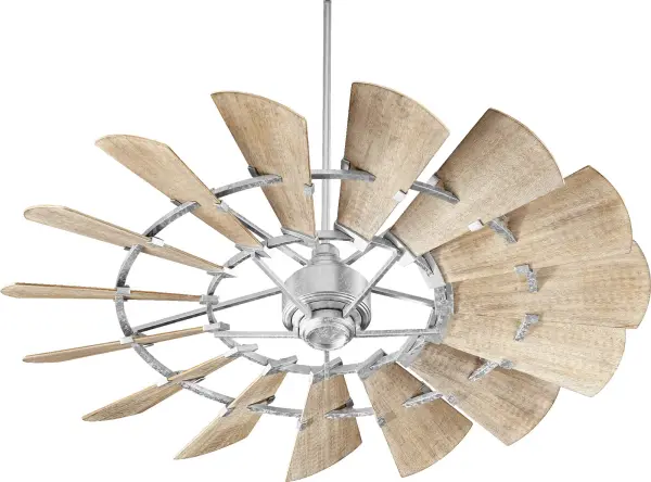 The Windmill ceiling fan makes a bold architectural statement with its wagon wheel blade design inspired by classic farm windmills. Featuring a powerful 6-speed DC motor delivering 3472 CFM and remote control convenience.