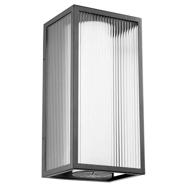 The Maestro combines modern aesthetics with efficient LED technology in a striking 23-inch outdoor wall mount. Its distinctive boxed design features frosted shade within clear fluted glass, creating dimensional visual interest and ambient illumination.