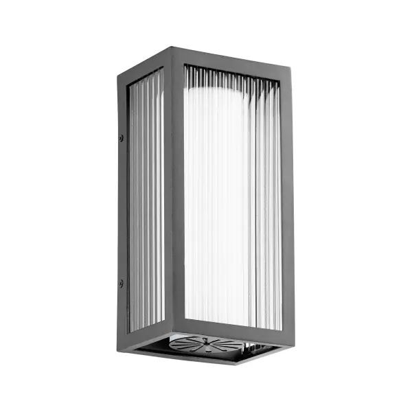 The Maestro combines modern aesthetics with efficient LED technology in a compact 12" design. Its distinctive layered glass construction—frosted shade within clear fluted exterior—creates ambient lighting perfect for covered outdoor spaces.