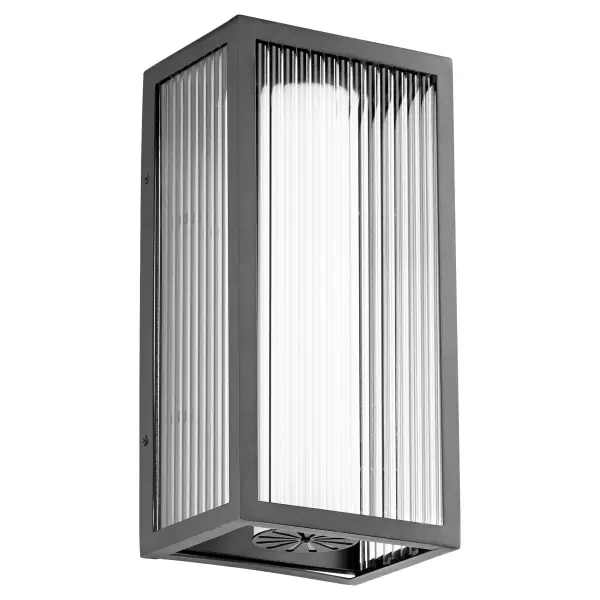 The Maestro combines modern aesthetics with efficient LED technology in a compact 15" profile. Its distinctive boxed design features clear fluted glass exterior with frosted shade insert, creating ambient lighting layers perfect for covered outdoor spaces.