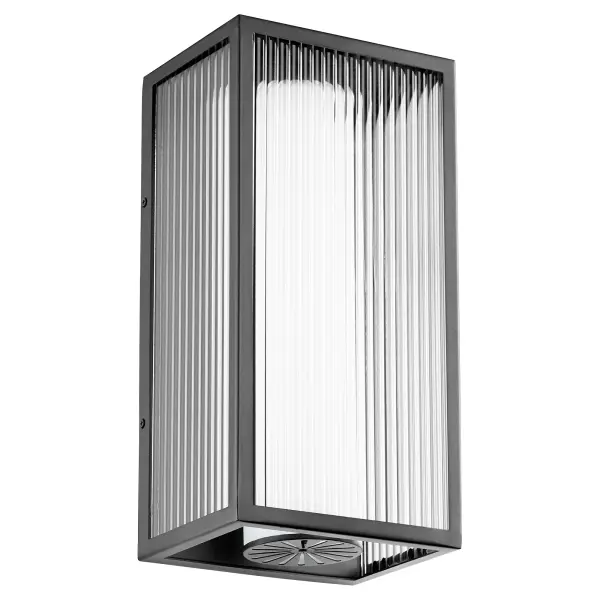 The Maestro combines modern aesthetics with efficient LED technology in a sophisticated outdoor wall mount. Its distinctive boxed design features frosted shade within clear fluted glass, creating dimensional visual interest and ambient illumination.