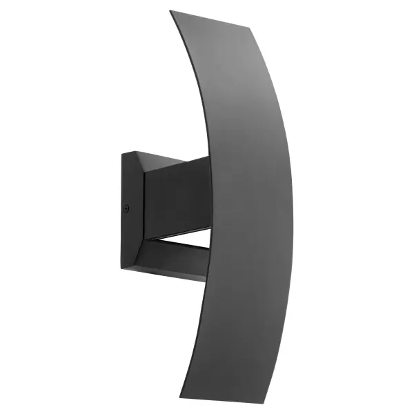 The Curvo brings futuristic style to outdoor spaces with its curved silhouette and efficient dimmable LED technology. The noir black finish and frosted acrylic shade create ambient lighting perfect for covered patios and entryways.