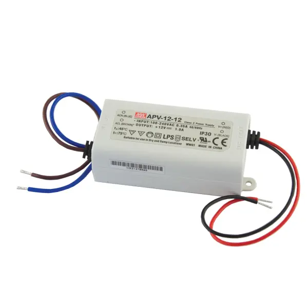 12V DC Constant Voltage Driver, Class 2, 12W Width: 1.57" Height: 1.14" Length: 3.03" Voltage: 100.00 V Safety Listing: Dry Safety Rating: UL