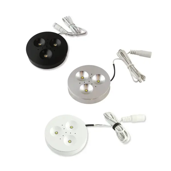 TRIANT 2 LED Puck Light - 12V/24V, 3000K, Brushed Aluminum Finish, 3.3W, 90 CRI, 59 in. White Female DC Cable