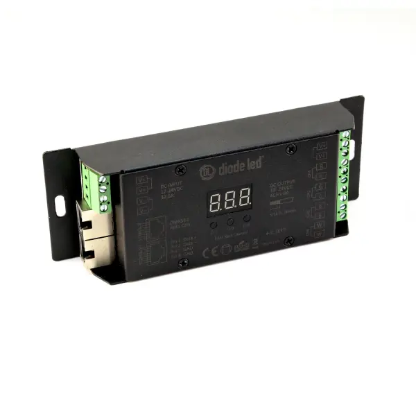 DMX512 4-Channel Decoder with Digital Display, controls LED TW, RGB and RGBW lighting fixtures Width: 2.40" Height: 1.24" Length: 6.50"
