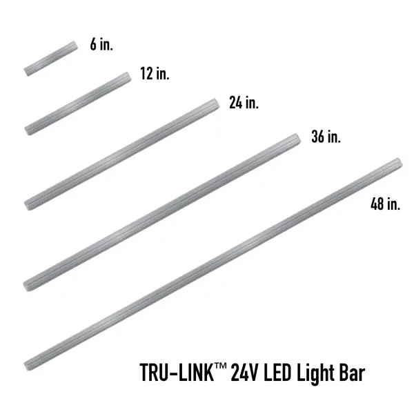 TRU-LINK 24V Light Bar - Side Feed, 4000K, 12 in., Black, 90+ CRI Finish: Black Width: 12.00" Height: 0.59" Length: 0.75" Color Temperature: 4000 K CRI: 90 Manufacturer Warranty: 5 Years