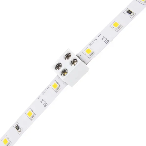 TAPE LIGHT TERMINAL BLOCK CONNECTOR, Screw Down, 8mm, Tape-To-Tape, White - Pack of 1