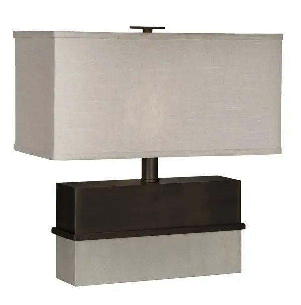 The Piedmont table lamp combines cast metal construction with a distinctive two-tone finish and premium fabric shade. Its substantial 18-inch width makes a statement while the dual-bulb design provides ample illumination.