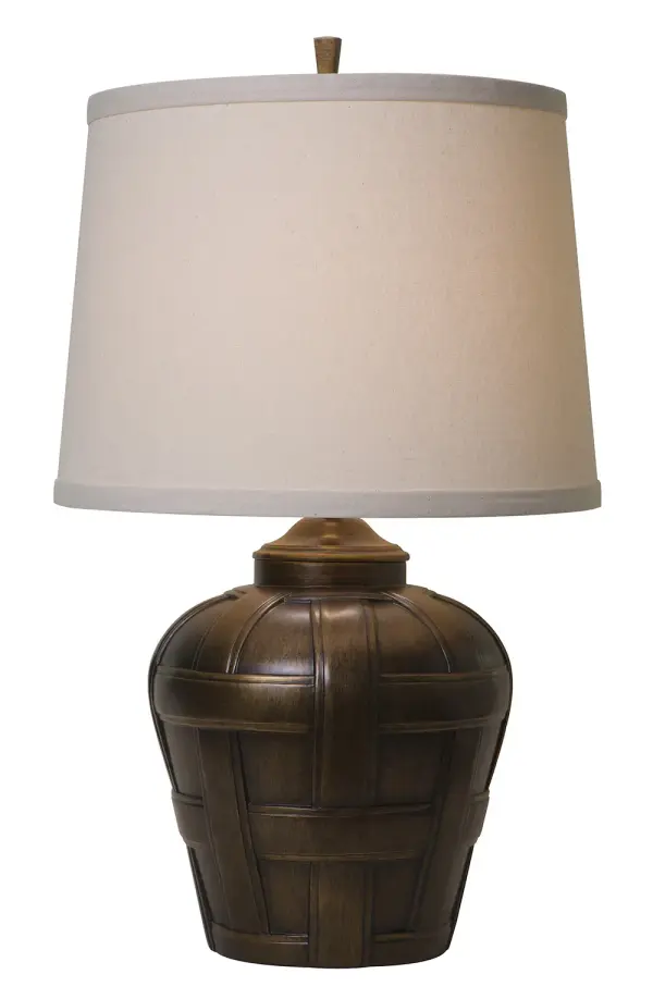 The Ashbury table lamp combines substantial cast metal construction with a refined antique bronze finish and natural linen drum shade. At 23 inches tall, it provides excellent task and ambient lighting with 3-way switching for versatile brightness control.