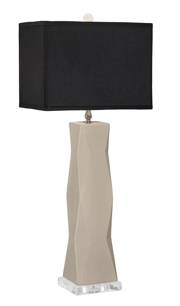 Geo Ivory Glazed Ceramic Table Lamp with Black Rectangle Shade