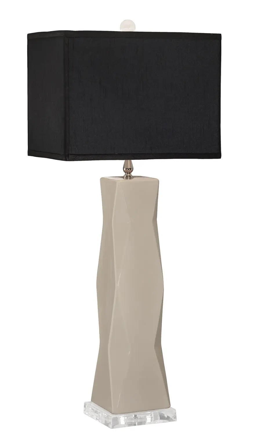 Geo Ivory Glazed Ceramic Table Lamp with Black Rectangle Shade