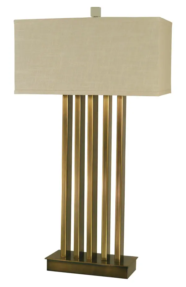 Pantheon Antique Brass Table Lamp with Rectangular Linen Shade