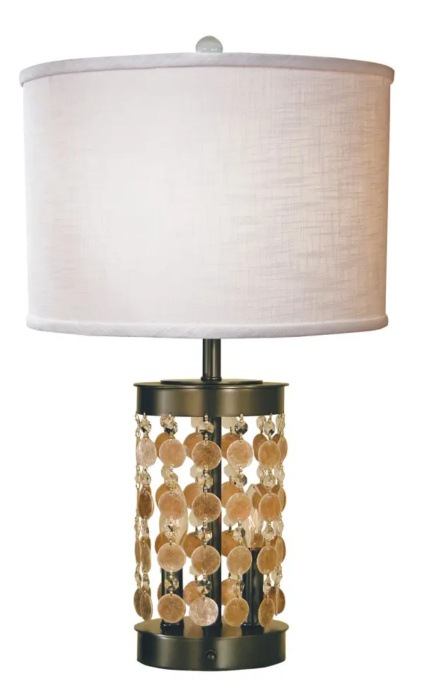 The Naomi table lamp combines traditional craftsmanship with contemporary elegance. Its mahogany bronze finish, crystal and mica accents, and clean drum shade create a sophisticated focal point for any room.
