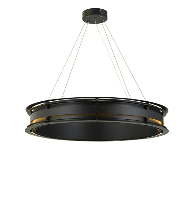 The Bristol chandelier offers a contemporary take on dining room lighting with its distinctive metal band design that conceals integrated LED technology. The compact 4.5-inch width makes it ideal for smaller spaces while delivering impressive 3600-lumen output.