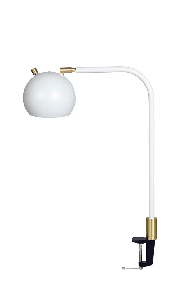The Aria Task lamp combines modern aesthetics with practical functionality. Its adjustable clamp base allows flexible placement on desks, shelves, or headboards, while the full-range dimmer provides precise light control for any task.