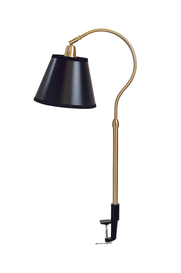 The Aria Task lamp combines functional design with contemporary style. Its adjustable clamp mount allows flexible placement on desks, shelves, or headboards, while the weathered brass finish adds warmth to any workspace.