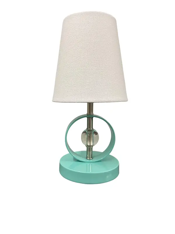 The Bryson Mini combines sophisticated crystal detailing with a fresh mint accent in a compact 12.5" design. Perfect for adding refined illumination to small spaces without overwhelming the surface area.
