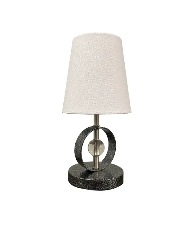 The Bryson Mini combines refined crystal detailing with a dual-tone satin nickel and supreme silver finish. At just 12.5 inches tall, this compact accent lamp delivers sophisticated style perfect for smaller spaces.