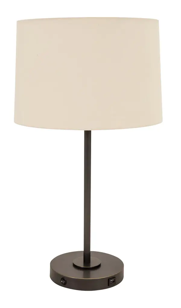 The Brandon Table Lamp combines traditional styling with practical modern features. Its oil rubbed bronze finish and linen shade create timeless elegance, while the integrated USB port adds contemporary functionality for charging devices.