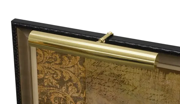 This 16-inch polished brass picture light combines contemporary styling with classic functionality. Features adjustable depth and convenient hi-lo dimming for optimal artwork illumination.