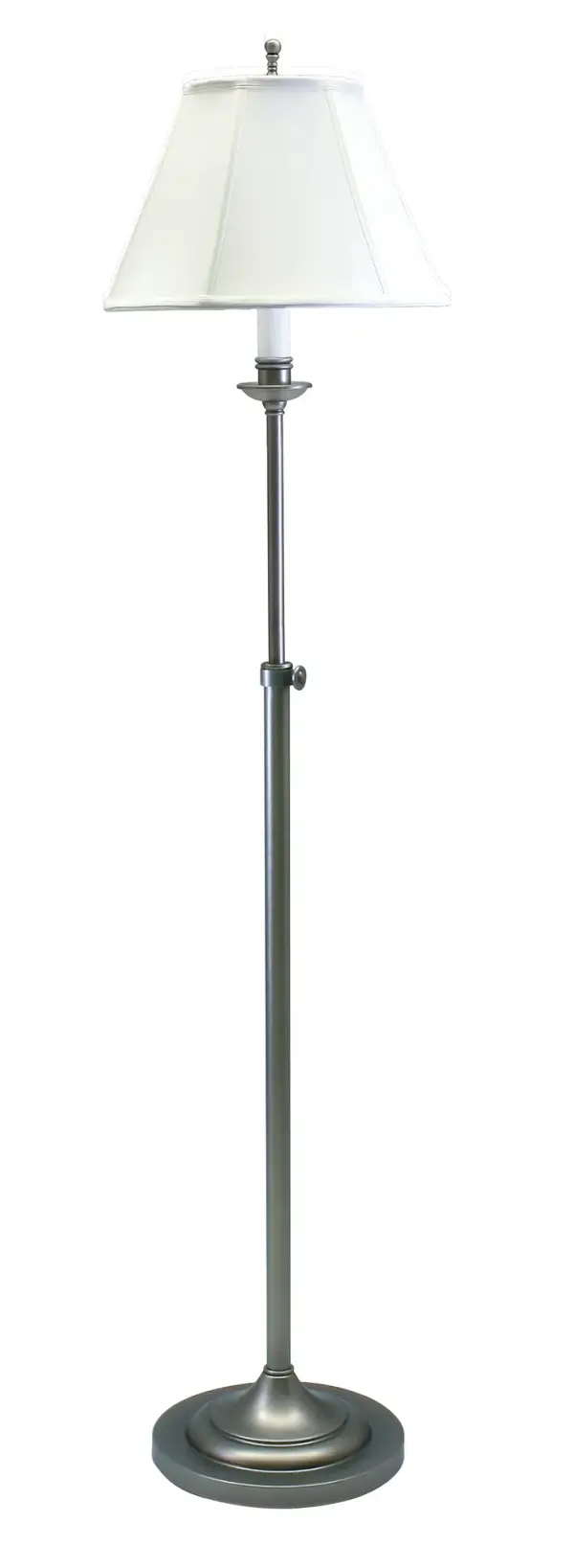 The Club Adjustable Floor Lamp combines timeless style with practical functionality. Its adjustable height (45-59 inches) and classic antique silver finish make it perfect for reading nooks, beside seating, or office spaces.
