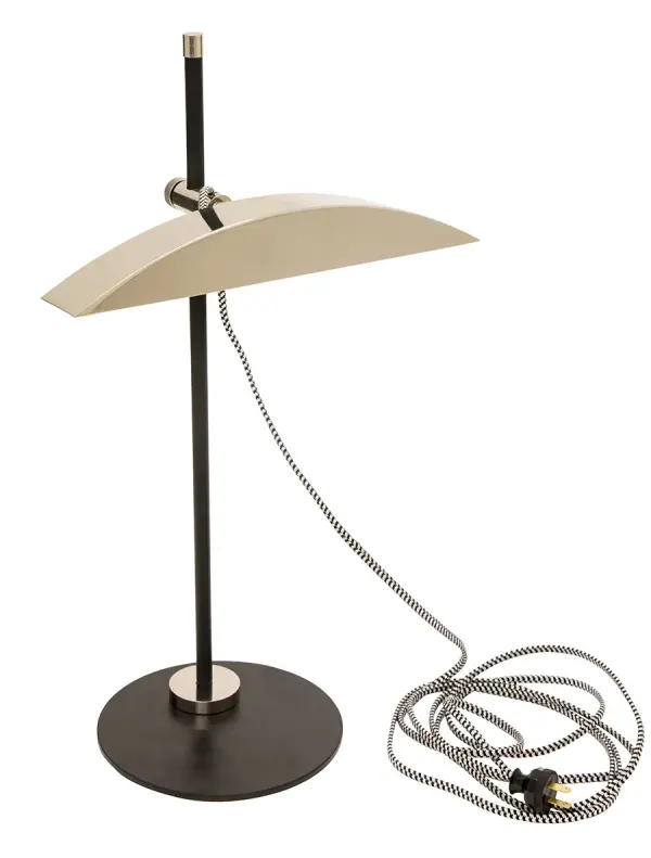 The Shelburne LED desk lamp combines functionality with sophisticated style, featuring an ultra-wide adjustable design in matte black with polished nickel accents. Built-in LED provides efficient task lighting.